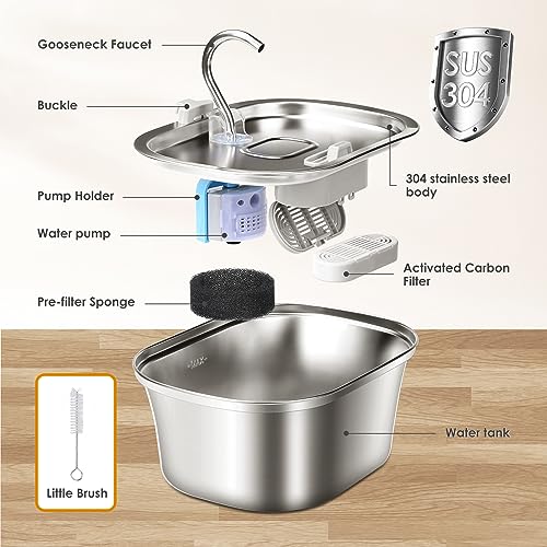Stainless Steel Cat Water Fountain with Water Level Window E1507