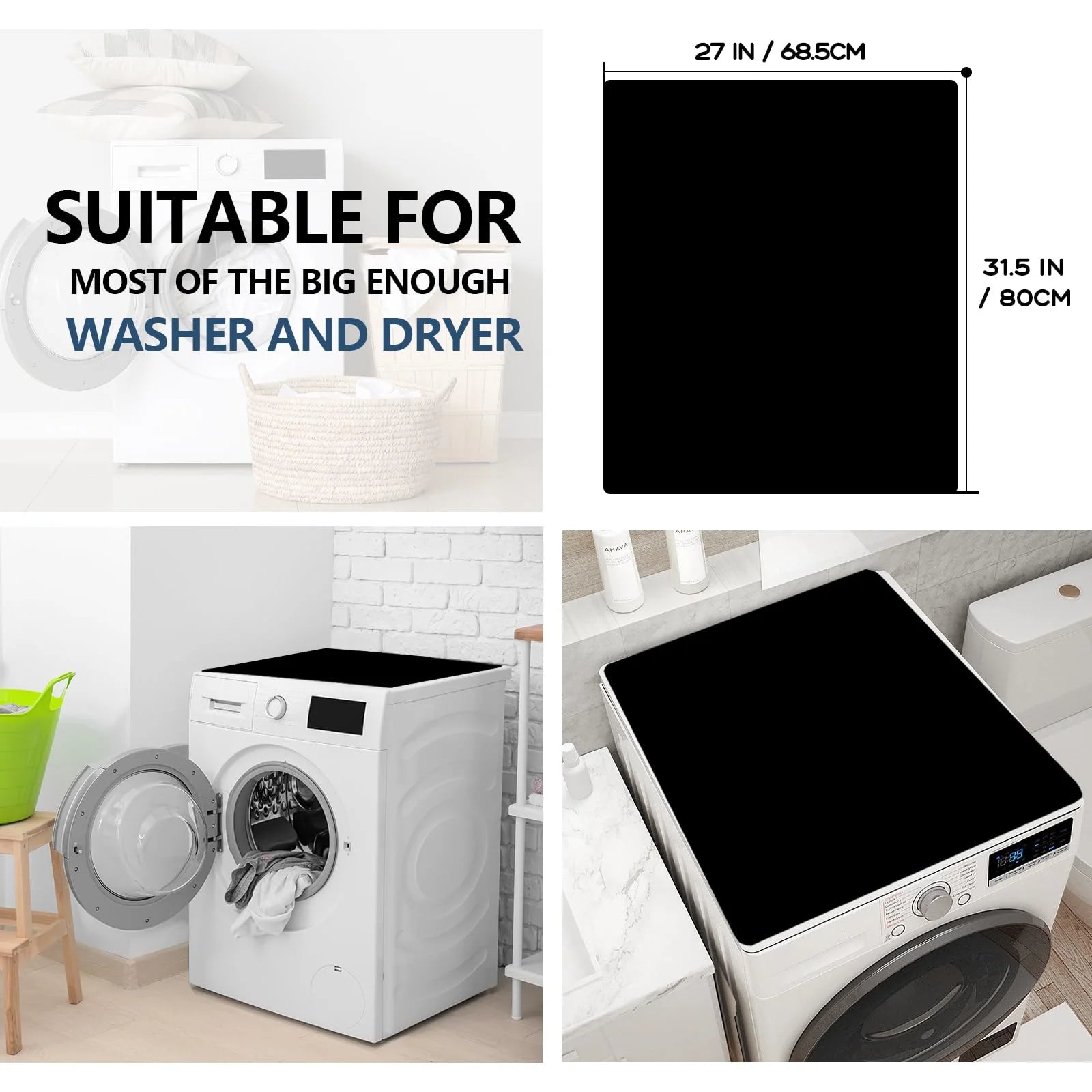 Anti-Slip Washer or Dryer Top Mat Cover, 27" x 31.5" Black I692