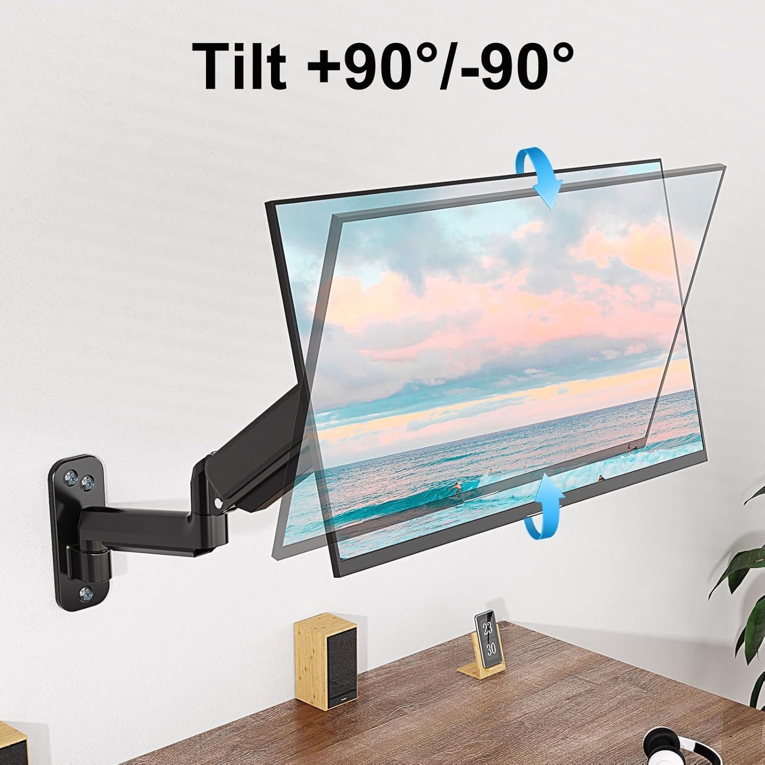 Monitor Wall Mount for 35 Inch Screens, Full Motion Gas Spring Arm, VESA 200x200mm P6994