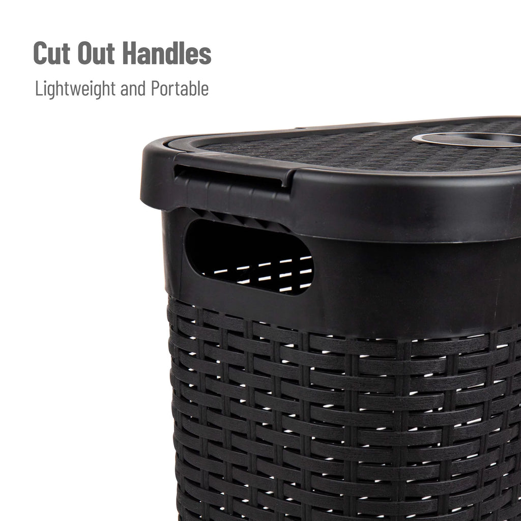 Slim Laundry Hamper with Lid, Wicker Design, Set of 2, Black M9389