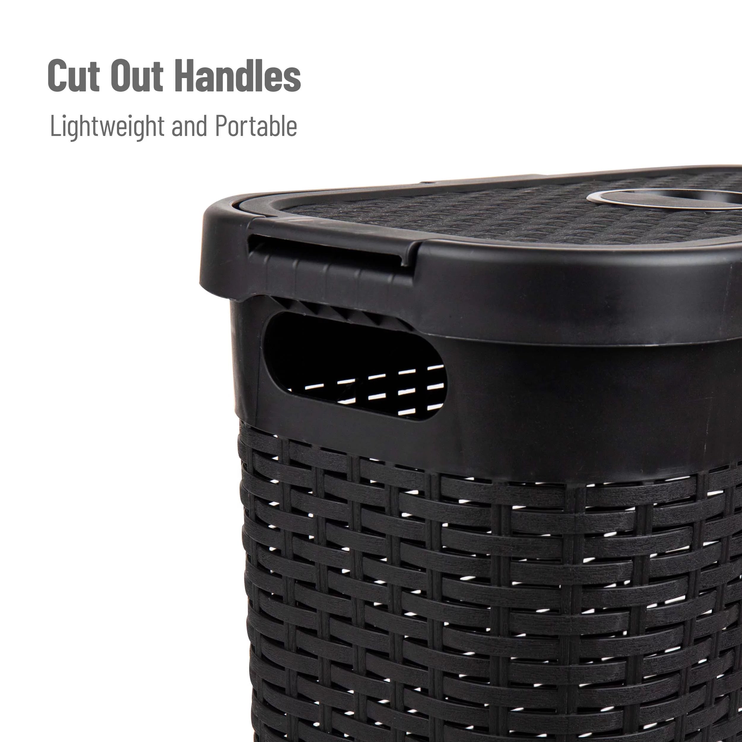 Slim Laundry Hamper with Lid, Wicker Design, Set of 2, Black M9389