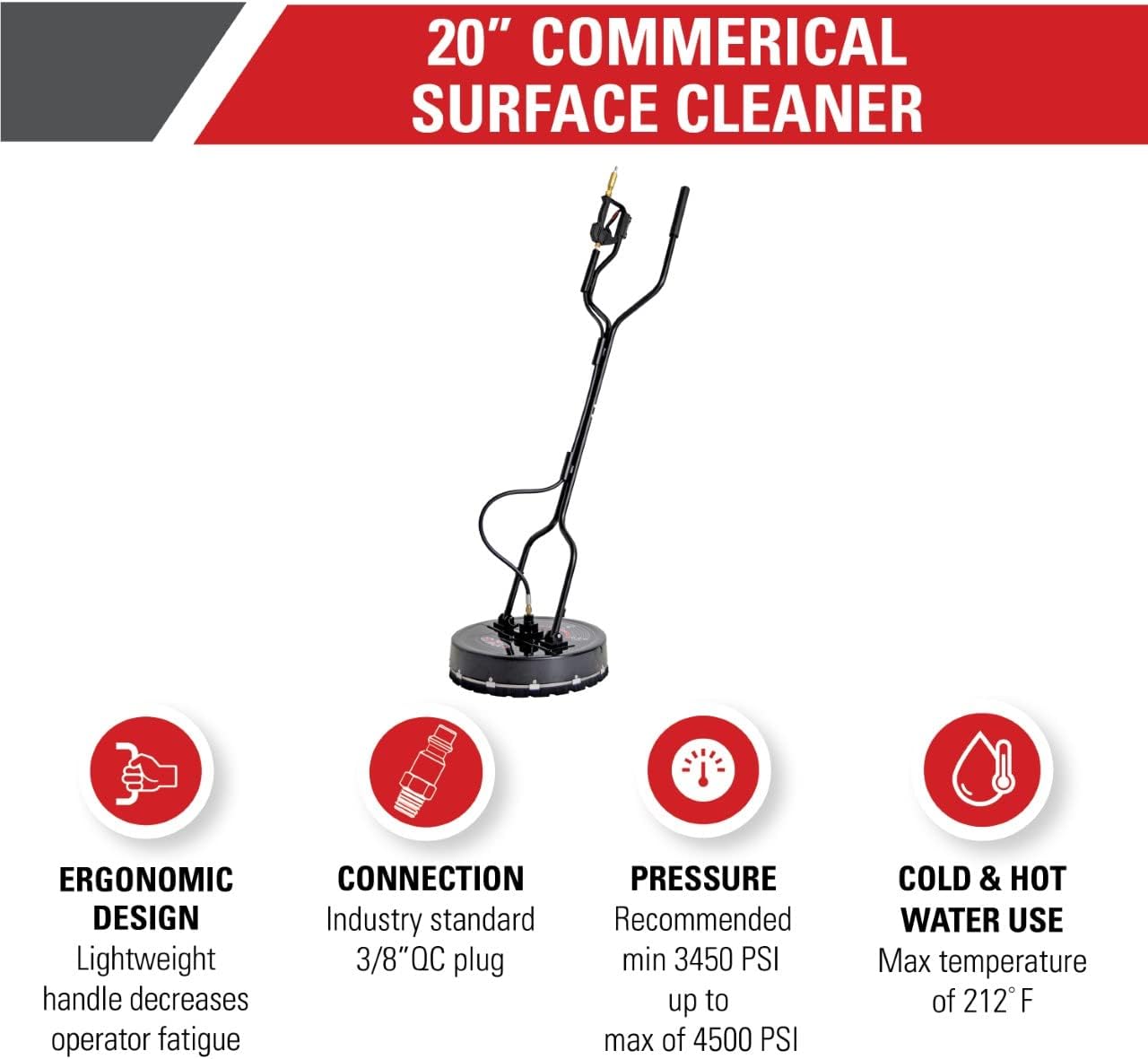 20" Industrial Pressure Washer Surface Cleaner for Hot and Cold Water Machines, 3/8" Quick Connection, 3450-4500 PSI F143