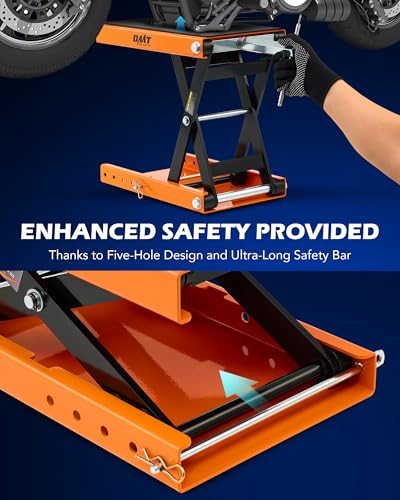 Motorcycle Scissor Lift Jack, 1100 lb Capacity, Wide Deck with T Handle, for ATV Dirt Bike Cruiser V607