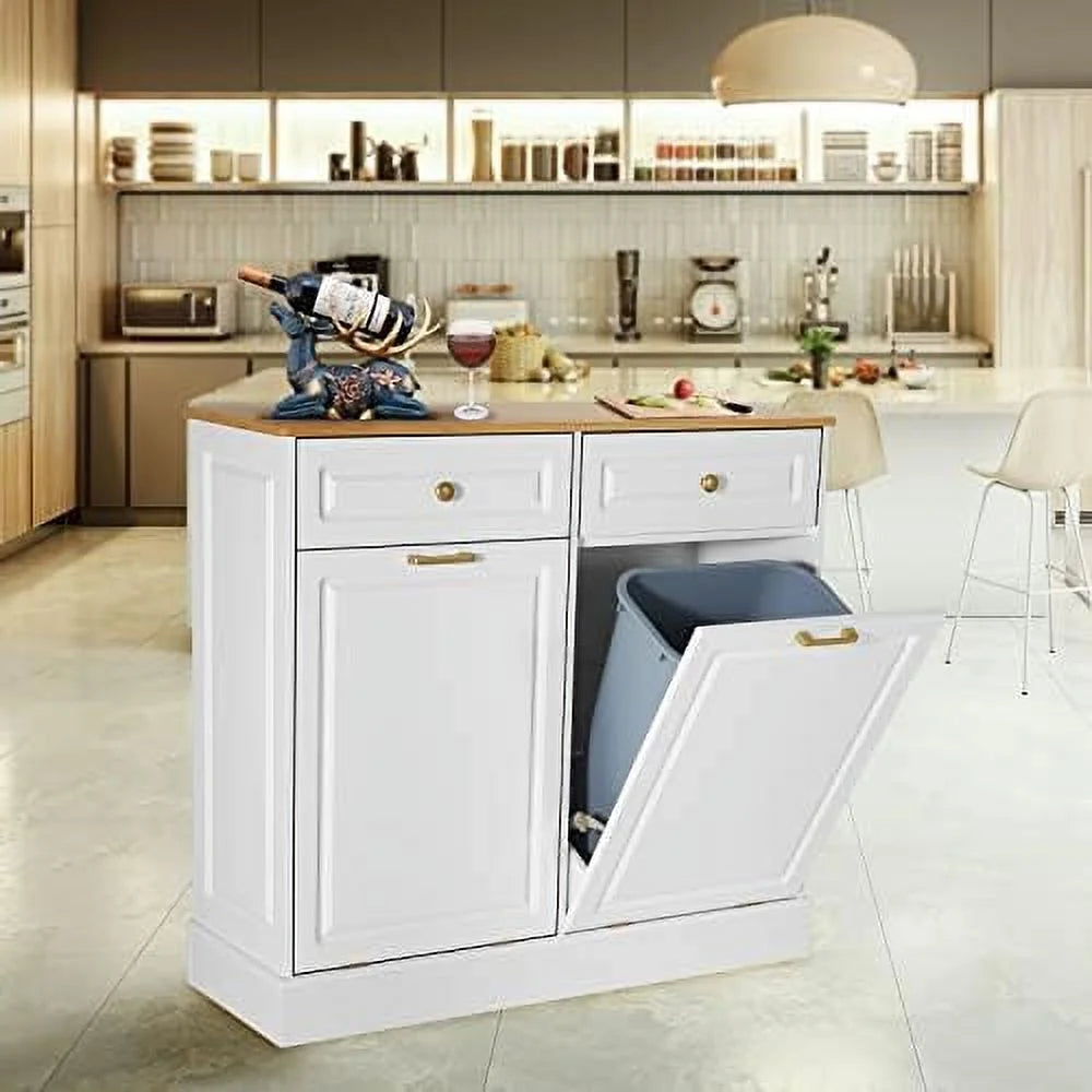 Double Barn Door Trash Cabinet with Hideaway Drawer U8207
