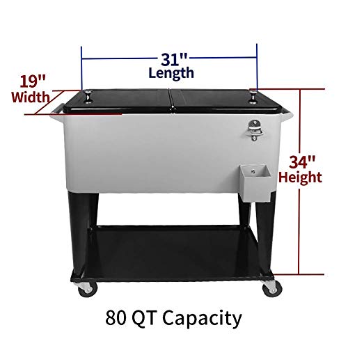 80 Quart Rolling Ice Chest Cooler Cart with Wheels and Handle B142940