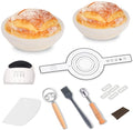 Bread Proofing Basket Kit, 9" & 10" Round Sourdough Proofing Basket with Linen Liner, Silicone Bread Sling, Bread Lame, Danish Dough Whisk, Dough Scraper Kit, Silicone Brush & Bowl Scraper