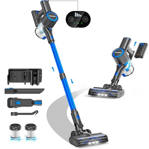 FABULETTA Cordless Vacuum Cleaner for Home, 400W Lightweight Vacuum Cleaner with MAX 47Min Detachable Battery, Brushless Motor, 6 in 1 Stick Vacuum for Hardwood Floors and Carpet Pet Hair Car（Blue）