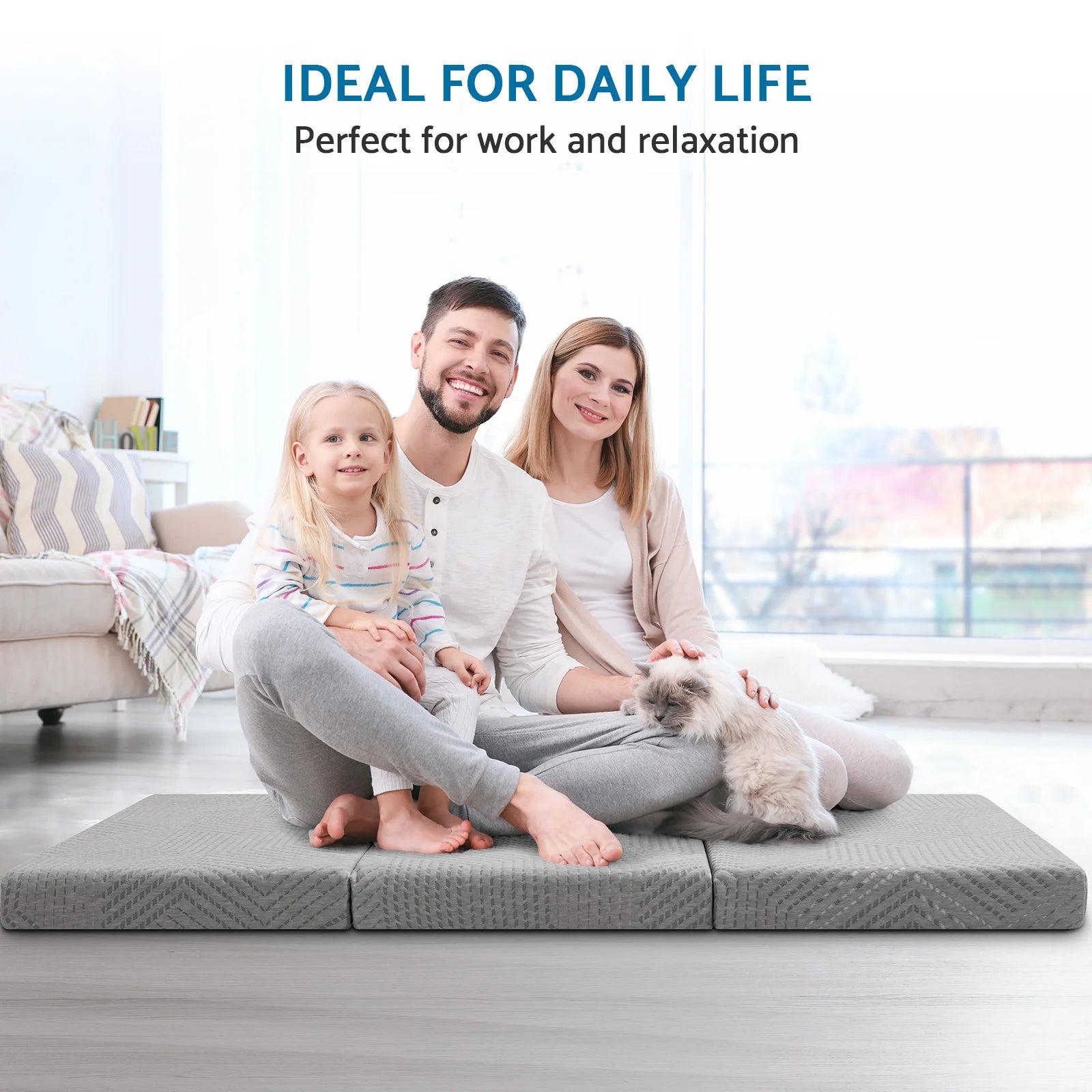 Tri Fold Mattress with Washable Cover for Floor, RV, Camping V8767