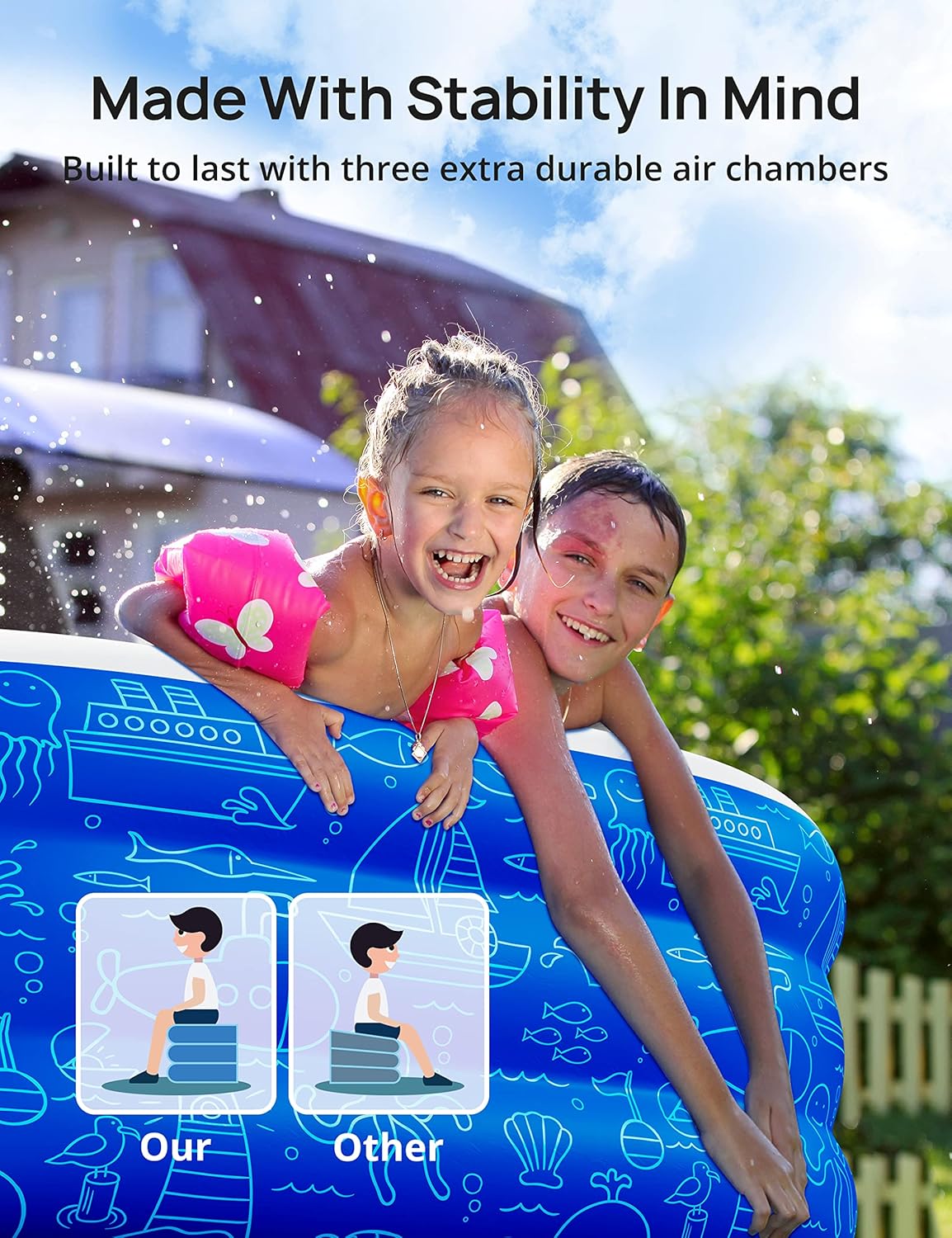 Inflatable Pool with Canopy for Kids and Adults, Outdoor Backyard Swimming Pool M603