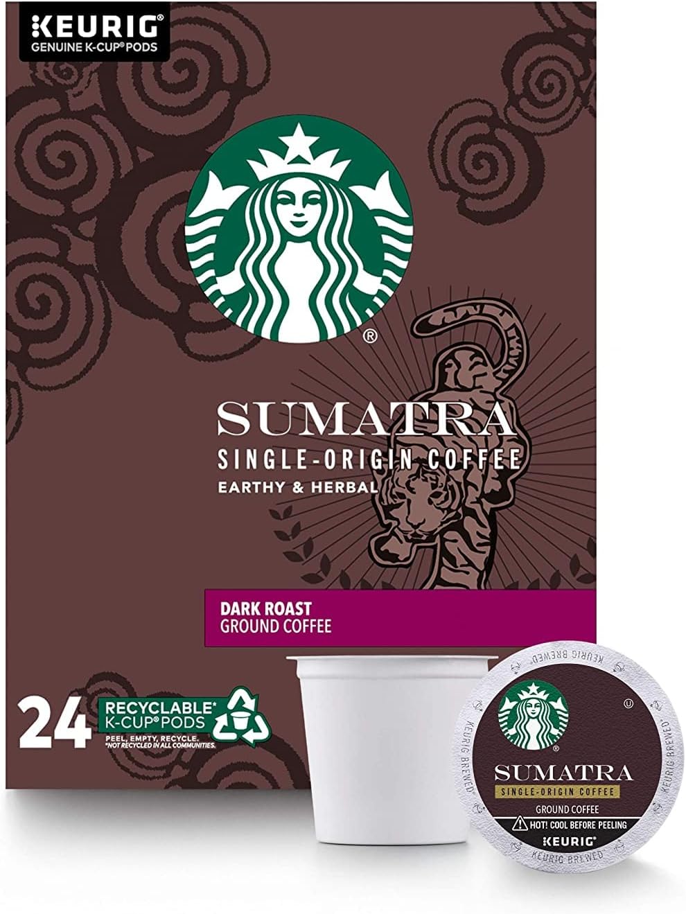 Starbucks Sumatra single serve K-Cup pods for Keurig brewers, 24 Count