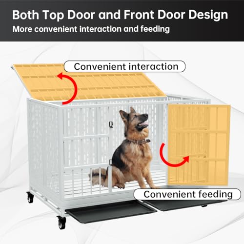 48 Inch Heavy Duty Dog Crate with Wheels, Folding Metal Cage for Large Dogs F752