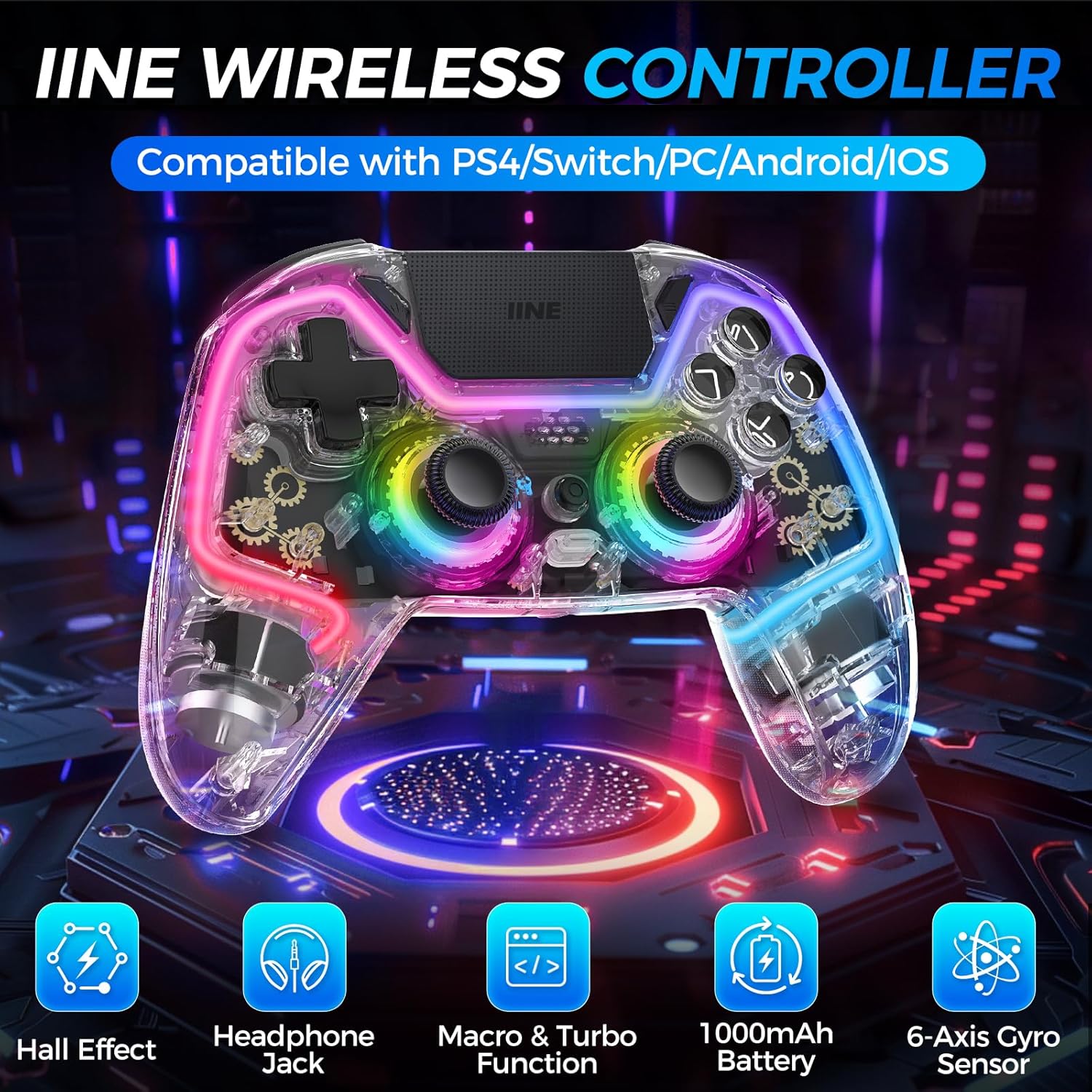 Wireless Controller for PS4, Slim, Pro and PC with Hall Effect Joysticks W4826