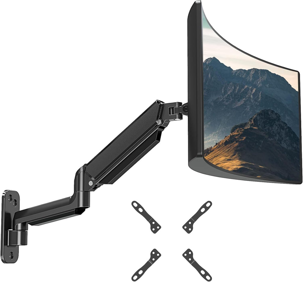 Monitor Wall Mount Fits Max 35 Inch/26.4lbs Computer Screen, Ultrawide Premium Single Monitor Arm, Full Motion Gas Spring Wall Monitor Mount with VESA Extension Kit for Max VESA 200x200mm
