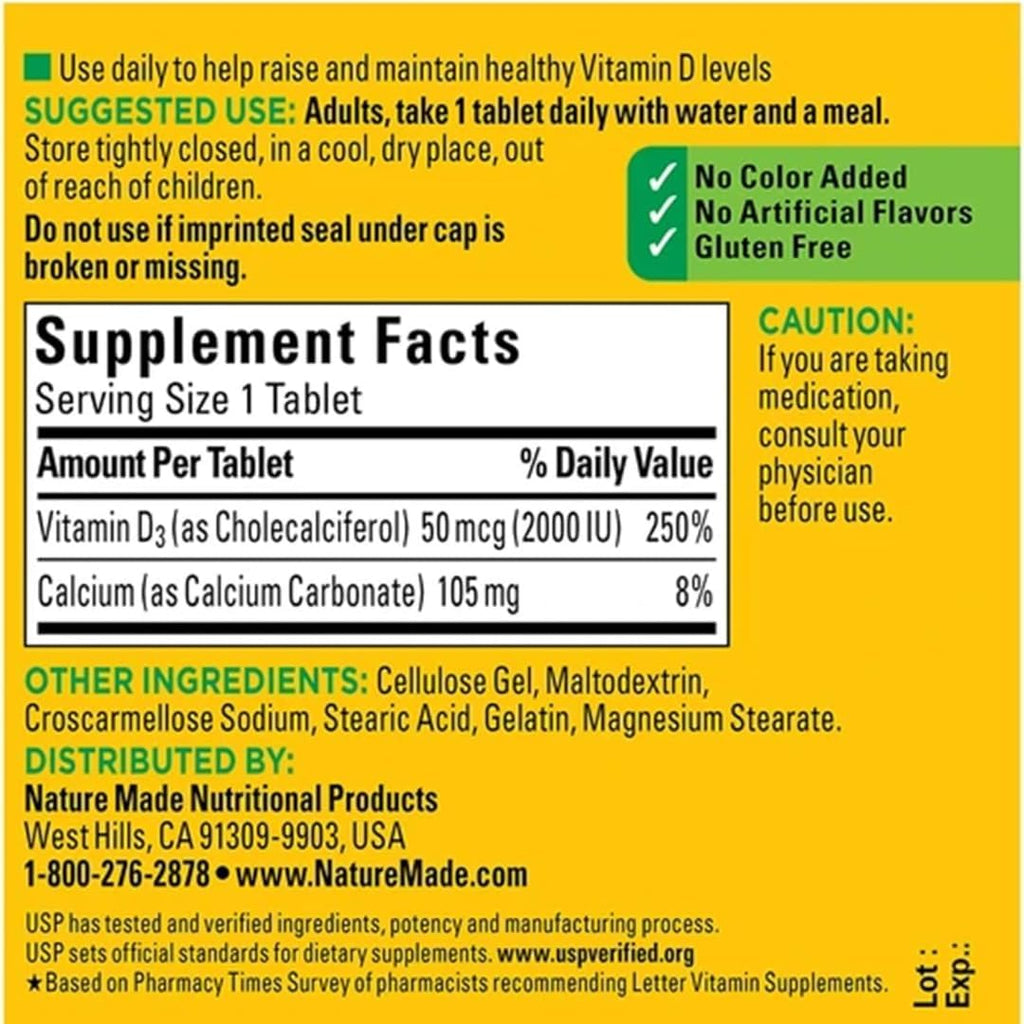 Vitamin D3 2000 IU Softgels, 320 Day Supply with Travel Pill Case I354