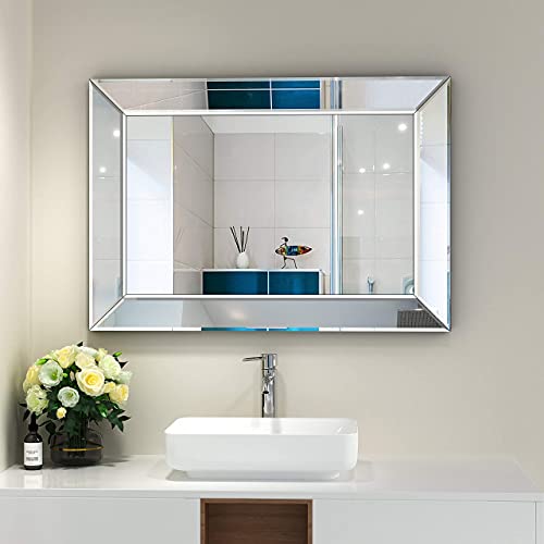 Large Rectangular Wall Mirror 28"x39" - Angled Beveled Frame U6041