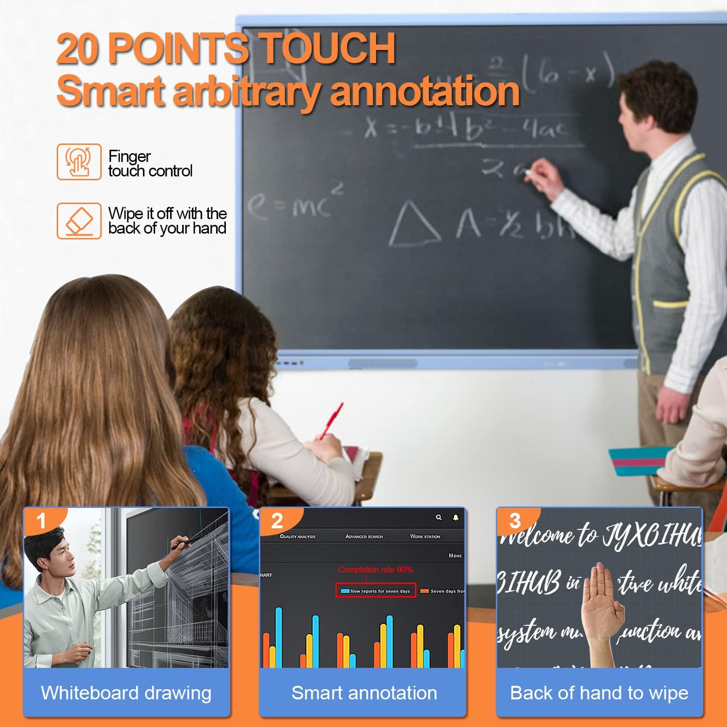 Interactive Whiteboard 55 Inch 4K UHD Touch Screen for Classroom and Business K334318