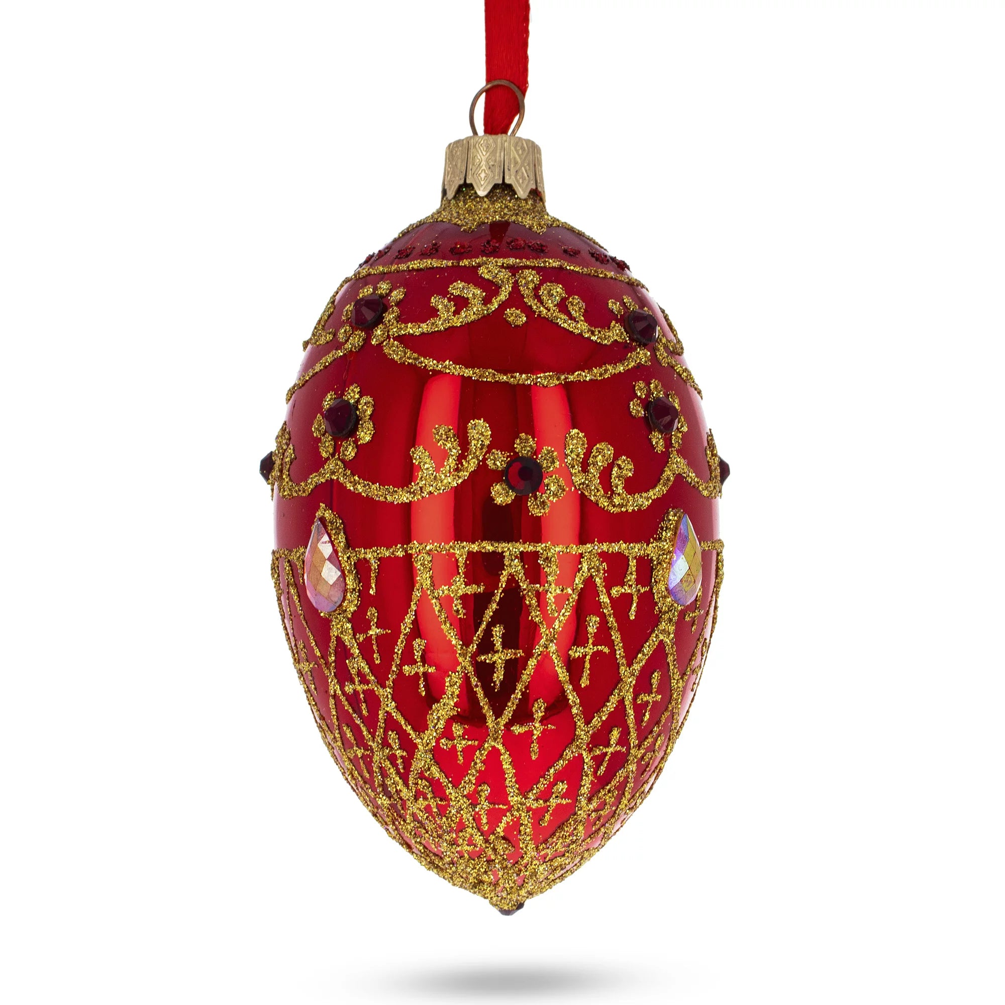 Glossy Red Glass Egg Ornament 4 Inches P5029