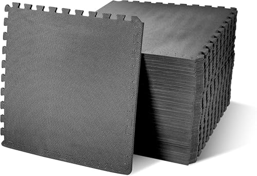 1" Thick EVA Interlocking Foam Gym Flooring Mat, 6 Tiles, Black M5857
