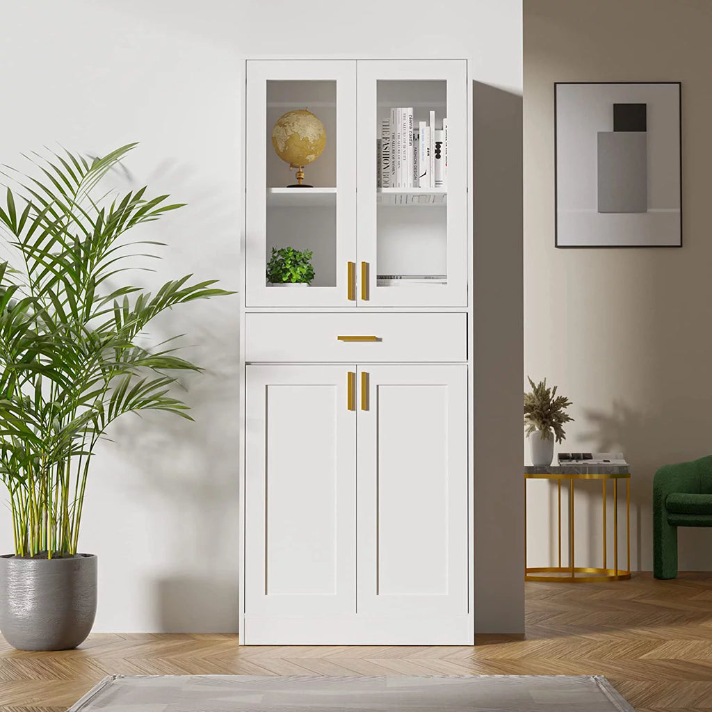 White Display Cabinet with Acrylic Glass Doors and Drawer T342899