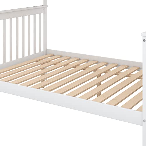 Twin Over Twin/Full Bunk Bed with Trundle and Drawers, Solid Wood Staircase, White C353971