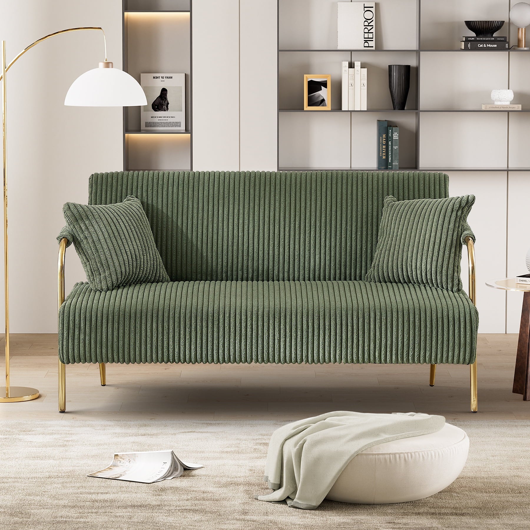Tufted Velvet Futon Sofa Bed with 2 Pillows, 3 Adjustable Backrest Angles P745163