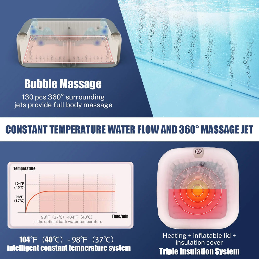 Inflatable Hot Tub for 6 Person, Portable Spa with Cover and Storage Bag U7248
