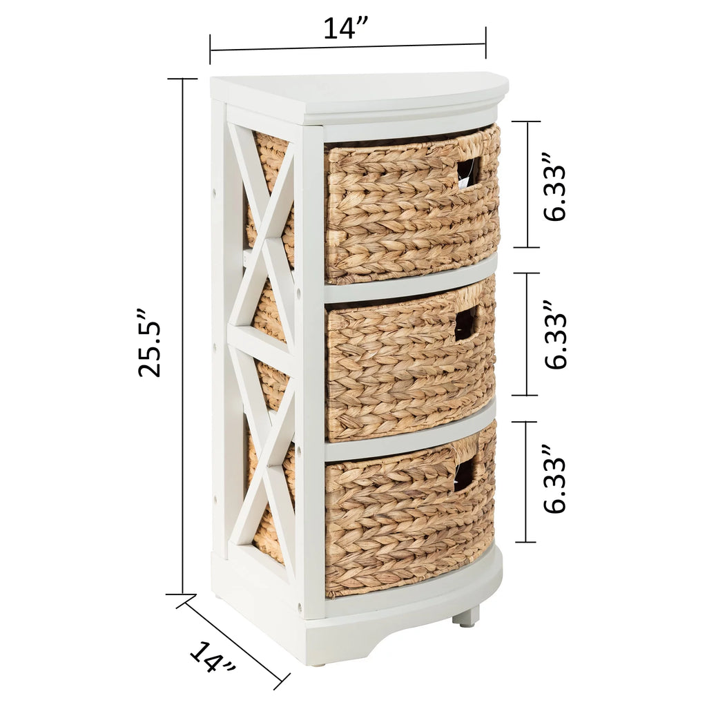 3 Tier Corner Storage Cabinet with 3 Wicker Baskets, White O675866