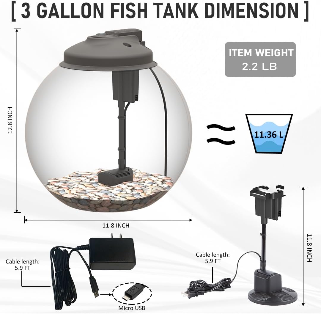 3-Gallon Fish Tank Aquarium Starter Kit with Filter and LED Light O86363