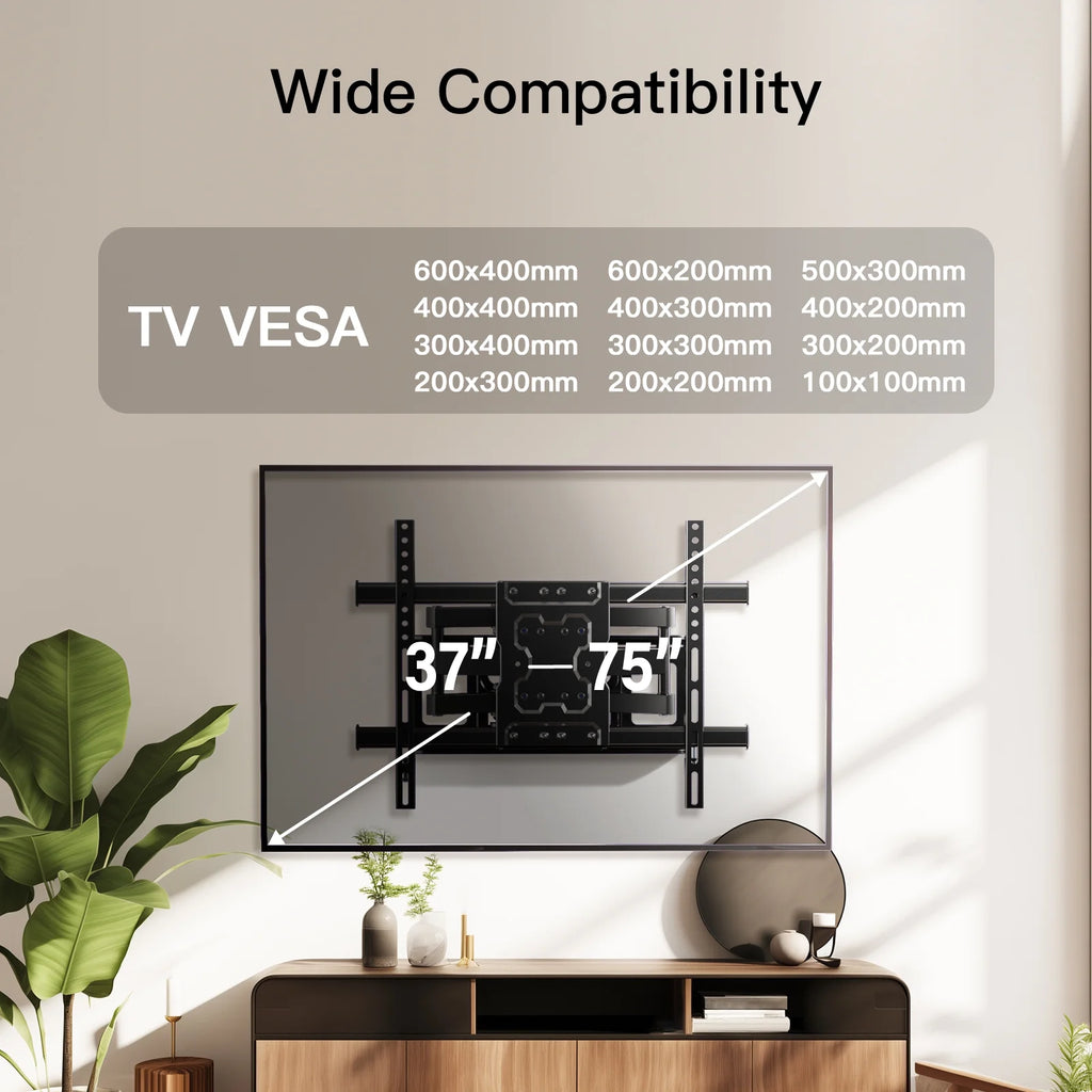 Full Motion TV Wall Mount for 37-75 inch Flat and Curved TVs, Holds 132lbs U71104