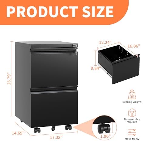 3-Drawer Rolling File Cabinet with Lock, White Q2870