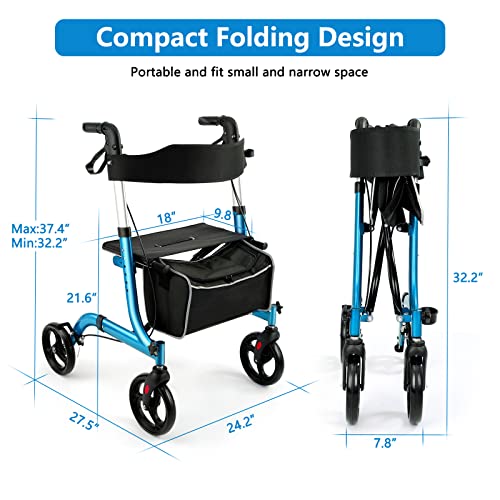 Rollator Walker for Seniors, Folding with Seat and 8-Inch Wheels O659