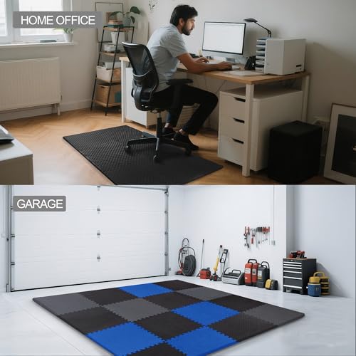 1" Thick EVA Interlocking Foam Gym Flooring Mat, 6 Tiles, Black M5857