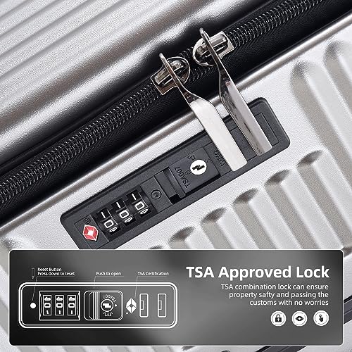 Checked Luggage with Side Opening Zipper, Lightweight Hardshell Suitcase, White J11141