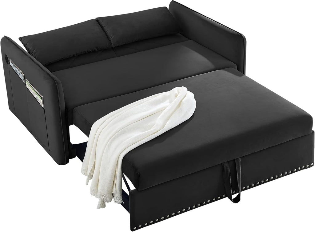 Convertible 3-in-1 Velvet Loveseat Sleeper Sofa with Pull Out Bed S614674