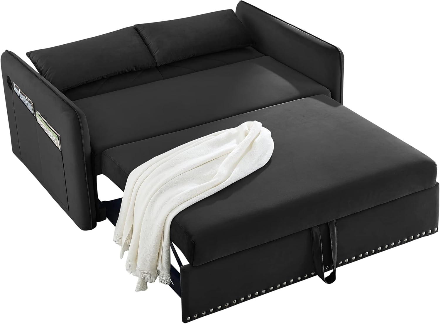 Convertible 3-in-1 Velvet Loveseat Sleeper Sofa with Pull Out Bed S614674