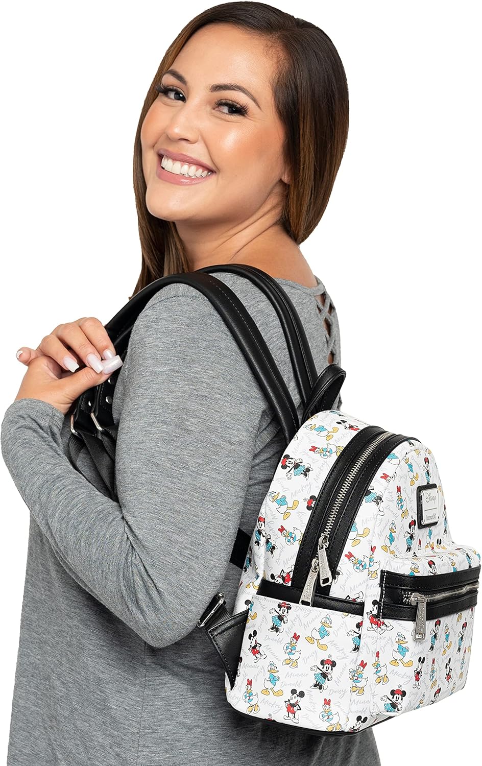 Disney Mickey Minnie Mouse Donald Daisy Mini Backpack Handbag White F4390