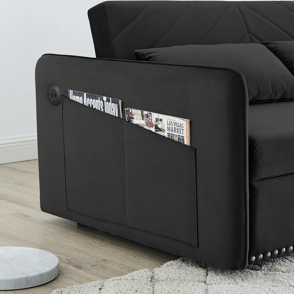 Convertible 3-in-1 Velvet Loveseat Sleeper Sofa with Pull Out Bed S614674