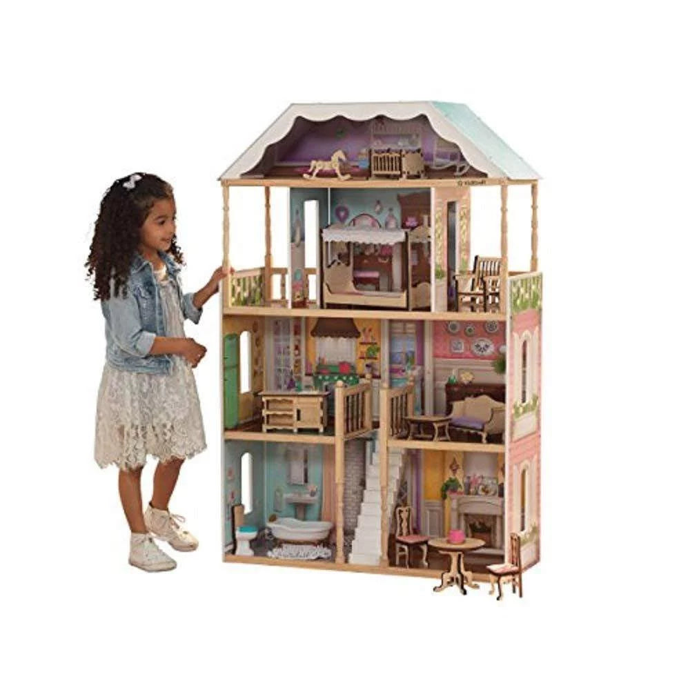 Classic Wooden Dollhouse with 14 Accessories O5387