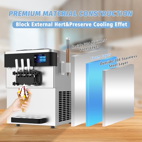 Soft Serve Ice Cream Machine 3 Flavors with Pre-Cooling and Auto Clean I604866