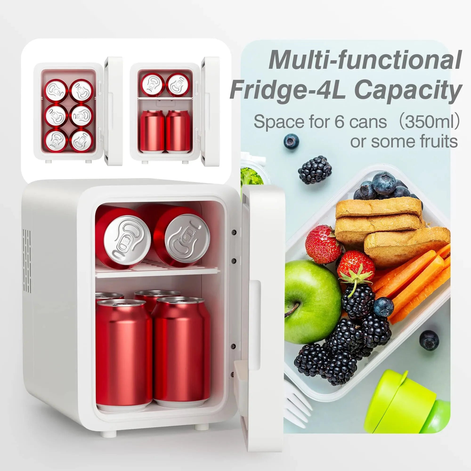 Mini Fridge with Dimmable LED Light Mirror, 4L Portable Cooler and Warmer for Cosmetics and Skincare Y87251