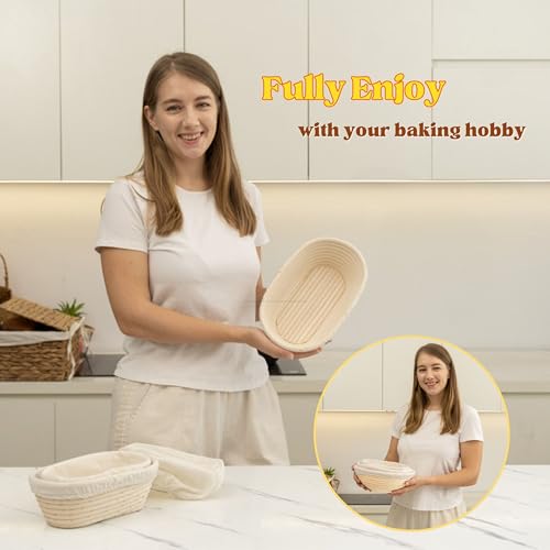 Bread Proofing Baskets Set of 3, Banneton Dough Proofing Bowls with Liners for Sourdough Baking E479