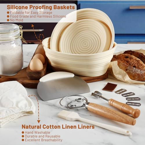 Sourdough Bread Proofing Basket Set with Linen Liner, 9.5 Inch Round and 10.5 Inch Oval X97259