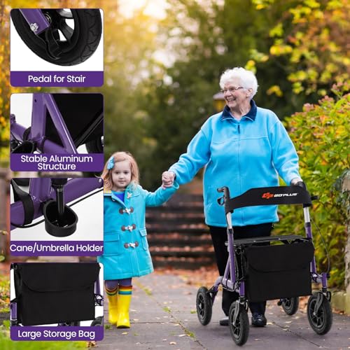 Rollator Walker for Seniors with Seat, Foldable, All Terrain Pneumatic Wheels S236935
