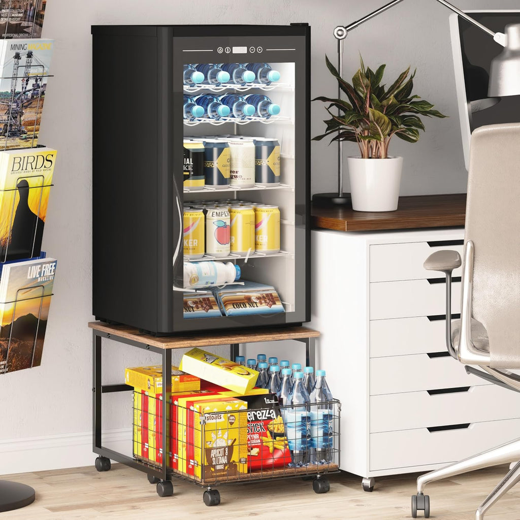 Mini Fridge Stand with Storage, 4 Lockable Wheels P665465