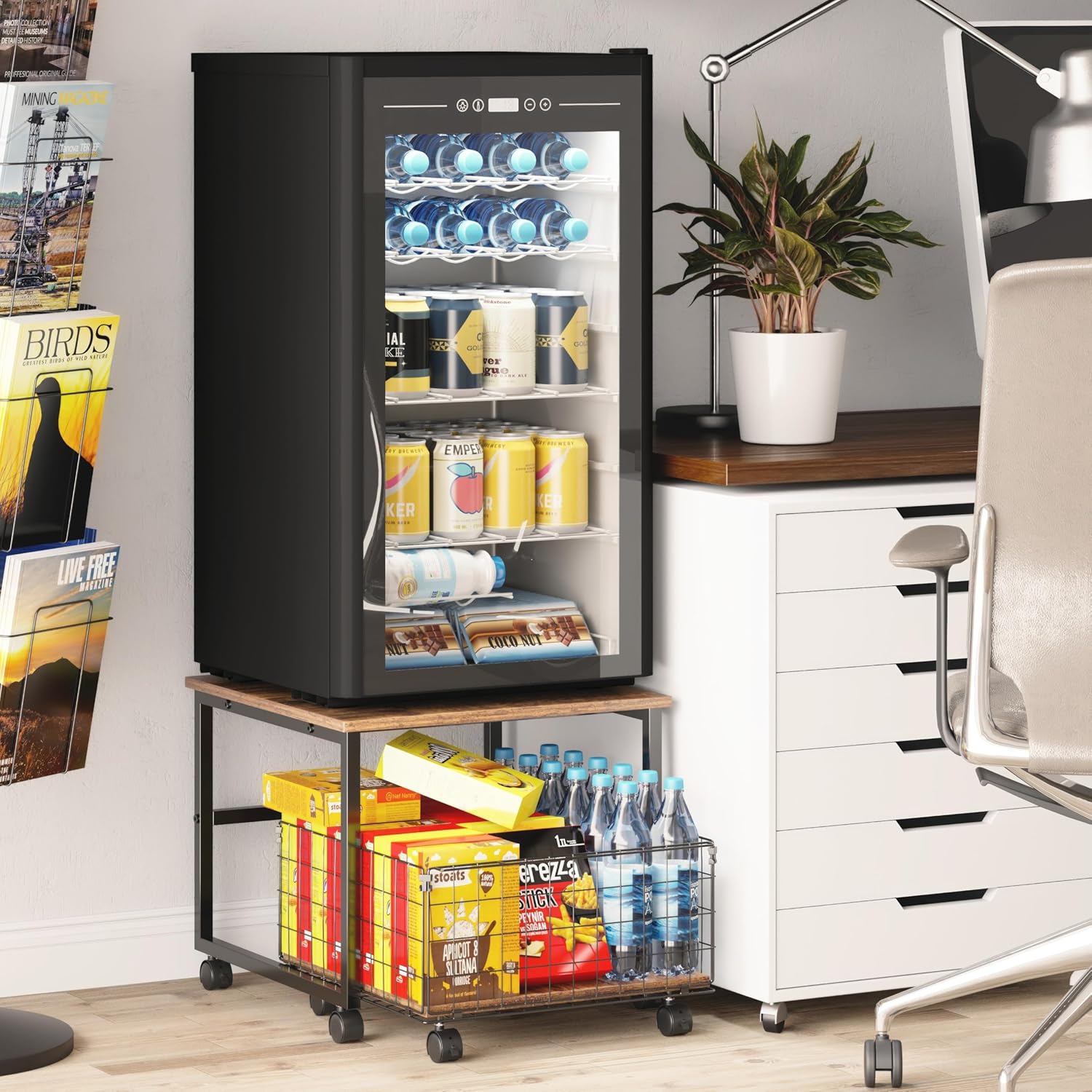 Mini Fridge Stand with Storage, 4 Lockable Wheels P665465