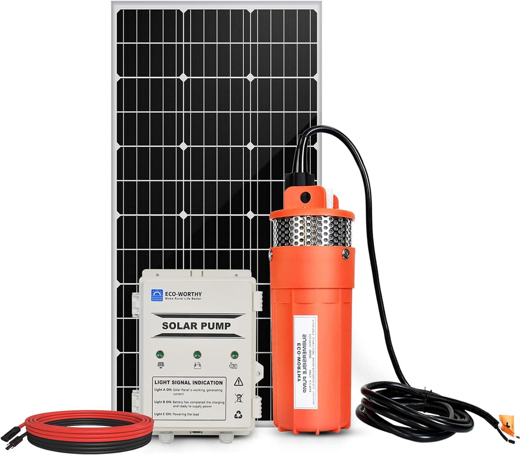 ECO-WORTHY Solar Well Pump Kit with Battery Backup, 12V Solar Water Pump + 120W Solar Panel Kit + 10Ah Battery for Well, Irrigation, Filling Water Tank-DELIVERY IN 2 PARCELS