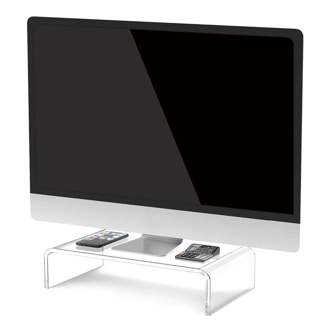Acrylic Computer Monitor Stands Laptop Riser Extra Storage, Clear Shelf