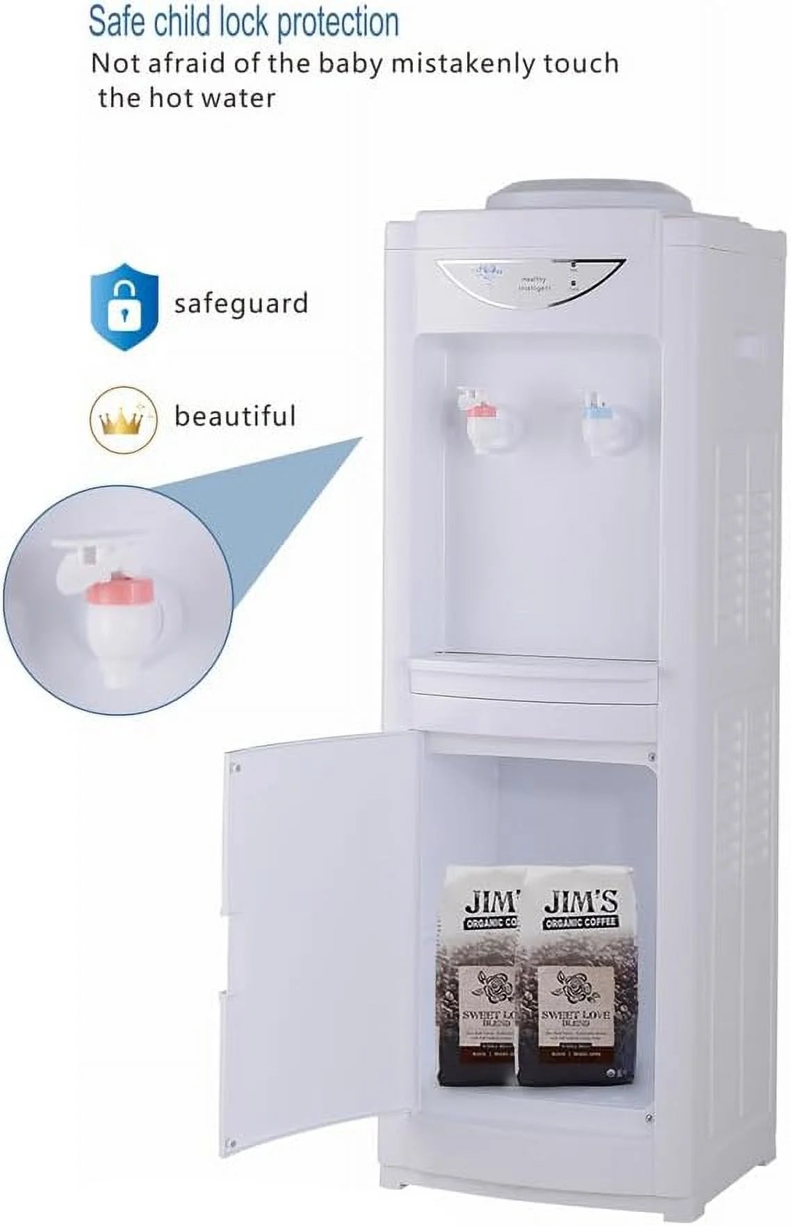 Hot & Cold Water Dispenser with Child Safety Lock, Top-Loading, White K439