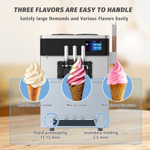 Soft Serve Ice Cream Machine 3 Flavors with Pre-Cooling and Auto Clean I604866