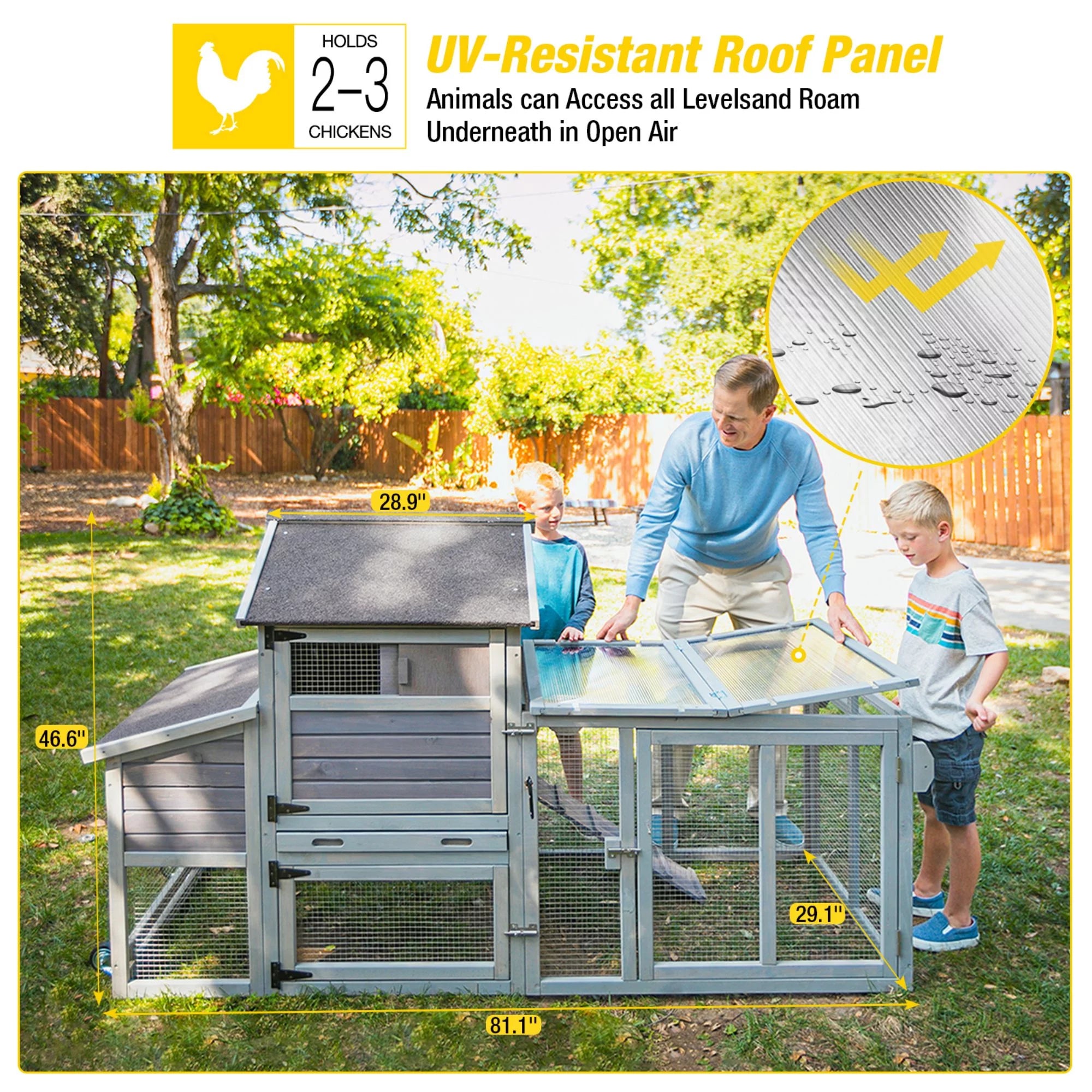 Wooden Chicken Coop with Wheels for 4 Chickens H8099
